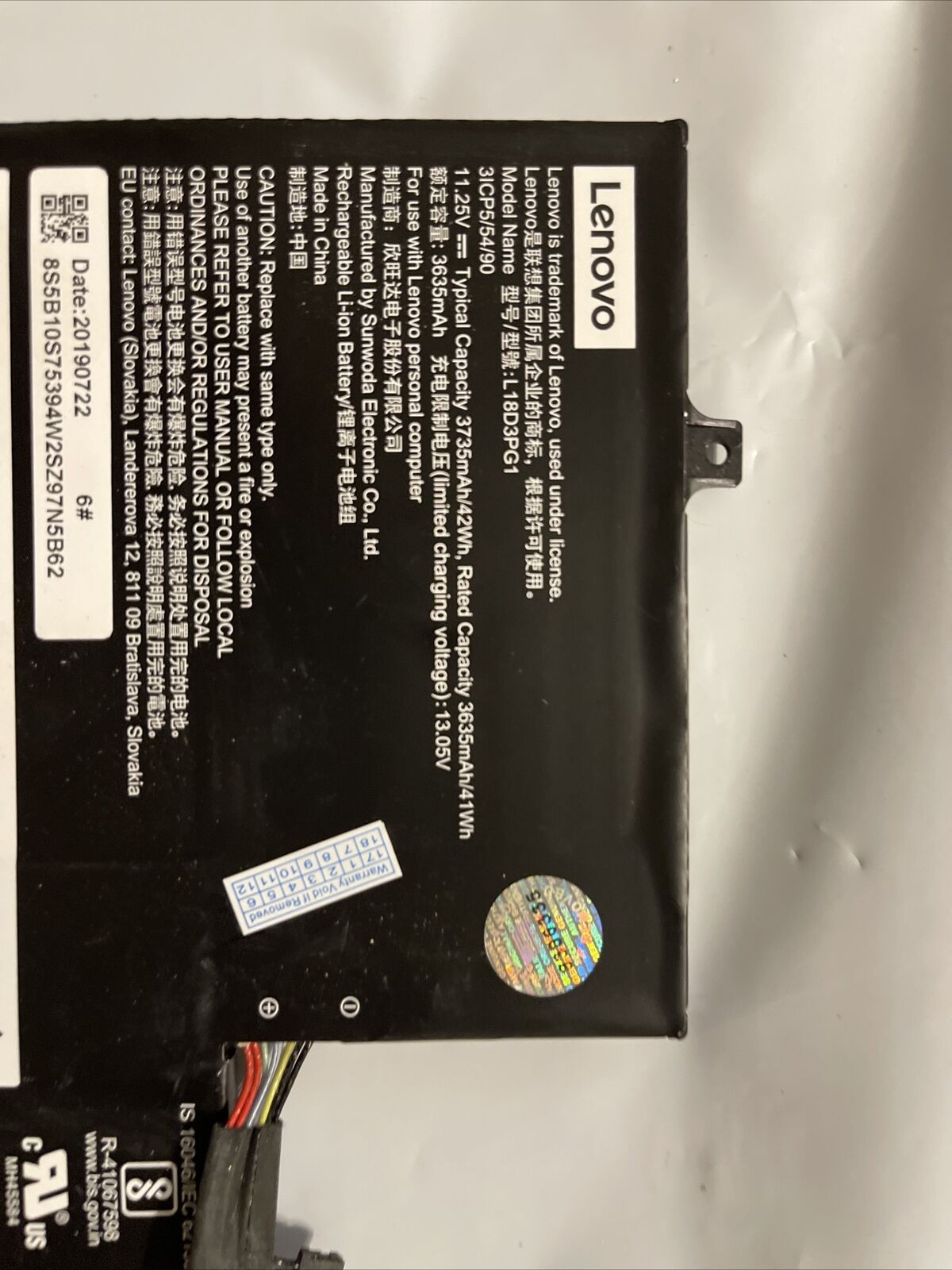 Gen Lenovo Battery Legion Y530-15ICH Y7000P 11.25V 3635mAh 42Wh L18D3PG1 ata X7