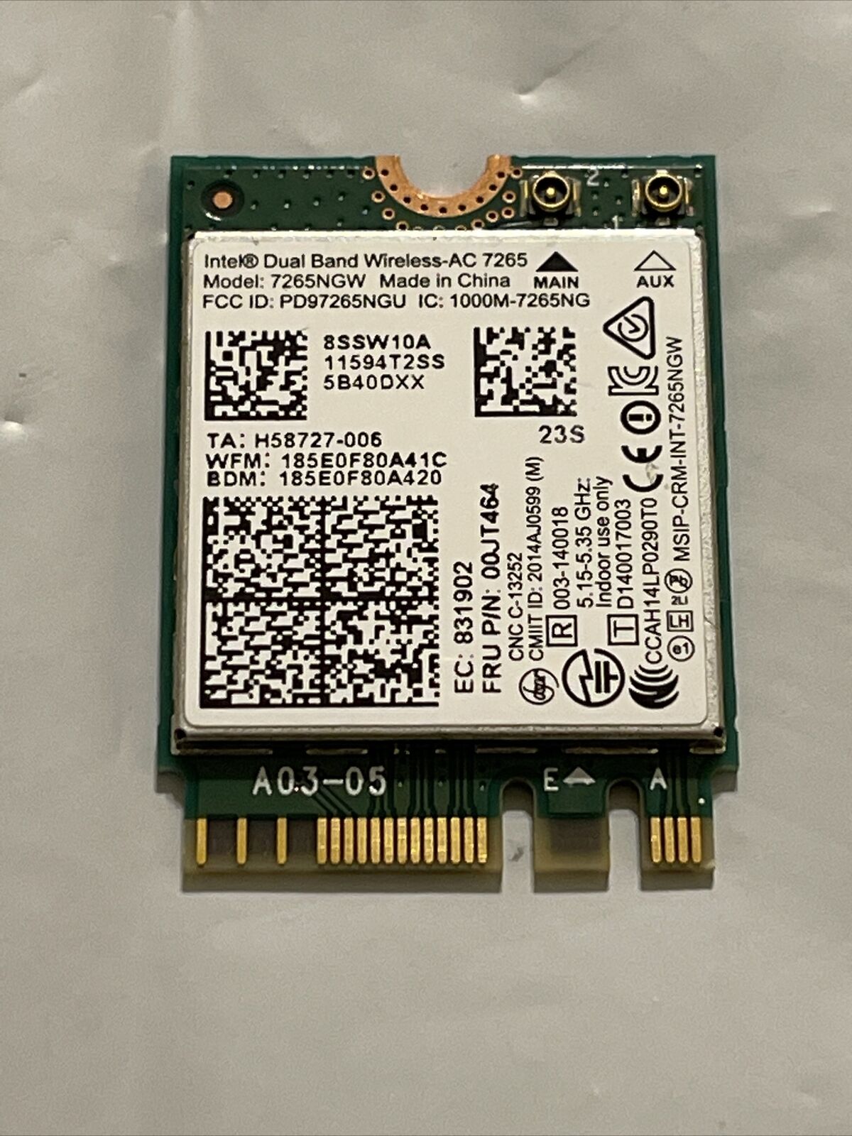 GENUINE Intel WIRELESS BLUETOOTH CARD L450 20DT-001DUS 0JT464 7265NGW