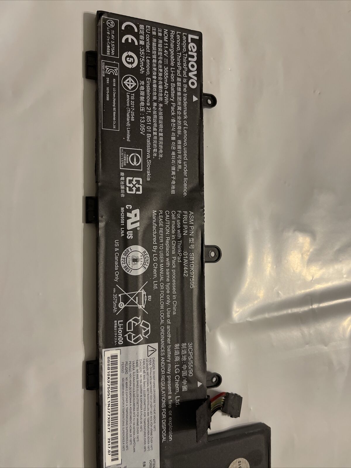 Genuine Lenovo   Laptop Battery 01AV443 P/N: SB10K97595 FRU: 01AV442 ata X7