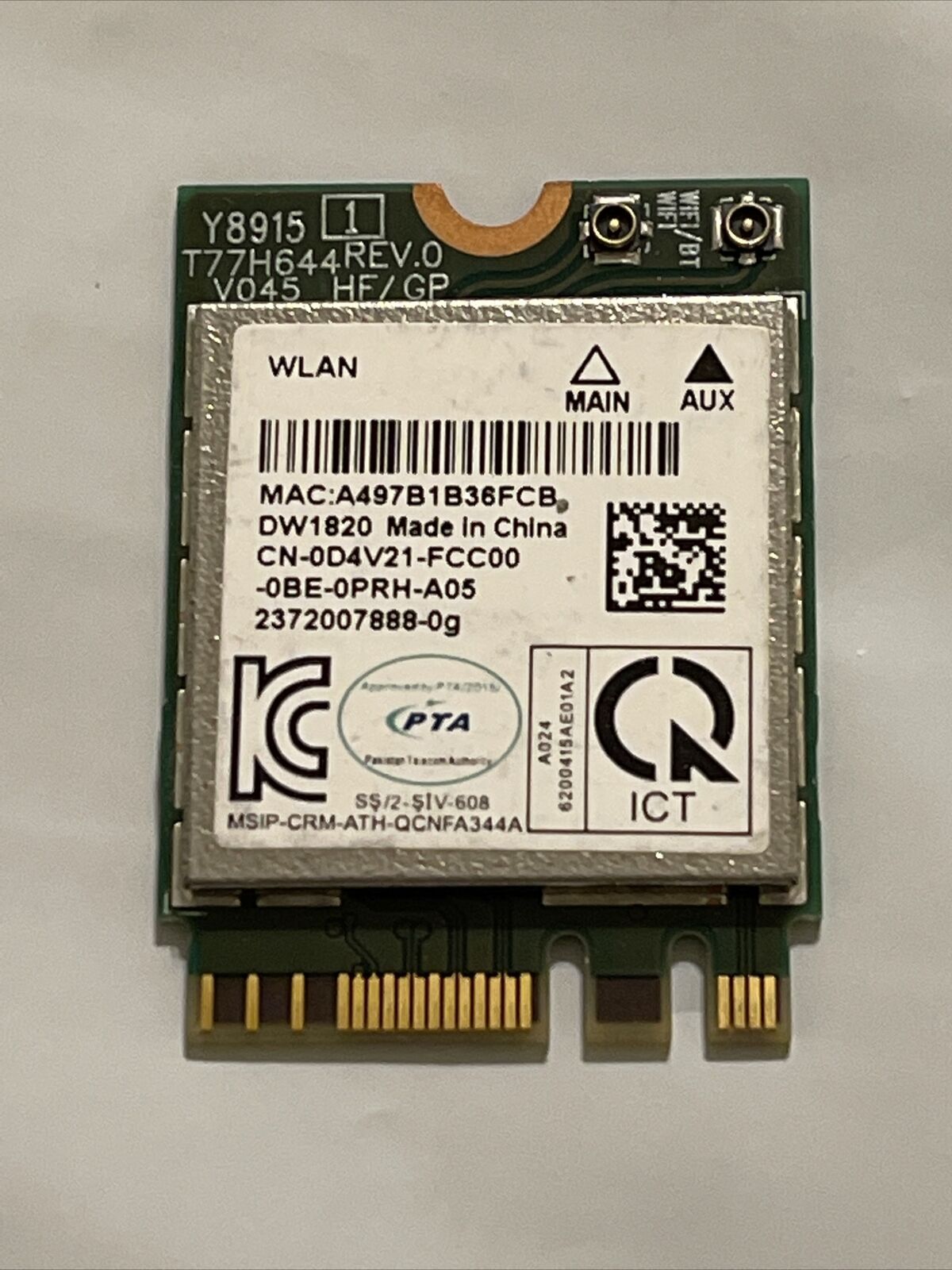 Genuine Oem Dell Inspiron 27 7775 27"  Wireless WiFi Card D4V21 0D4V21