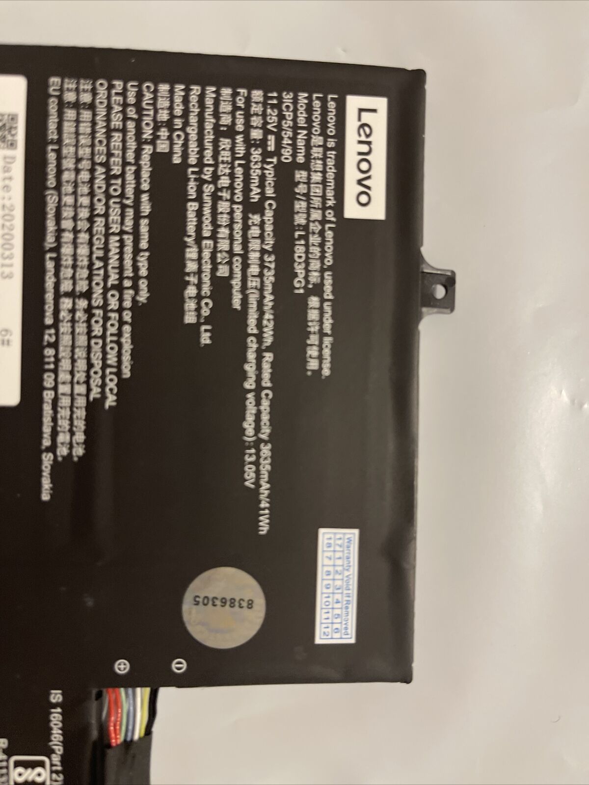 Lenovo Battery 11.25V 3735Mah 42Wh Ideapad Flex: L18D3PG1 SB10W67359 ata X7