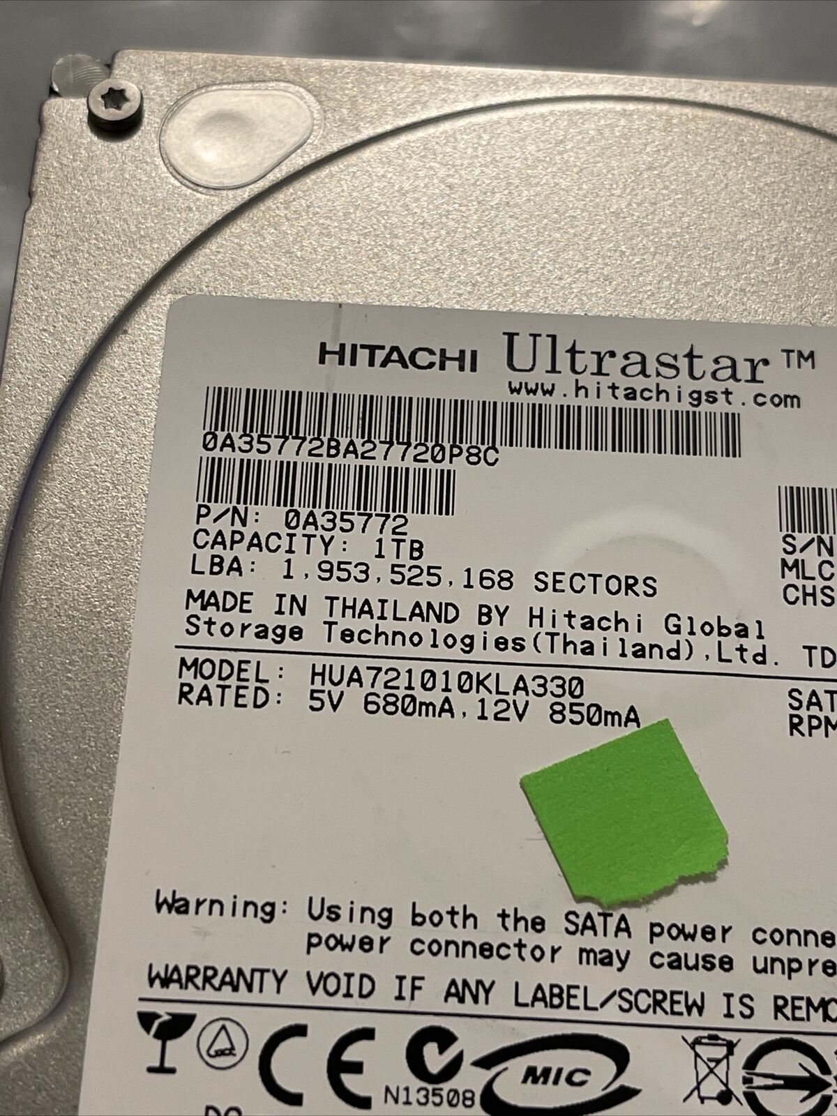 Hitachi HUA721010KLA330 0A35772 1TB 7200RPM SATA 3.5" HDD 