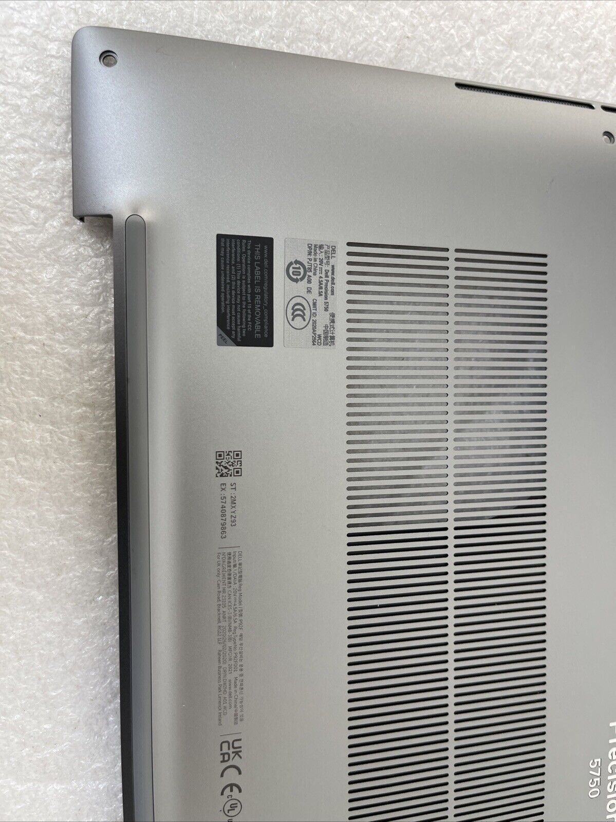 OEM Dell Precision 5750 Laptop Bottom Base Metal Cover Assembly Gray 598MX KG C4