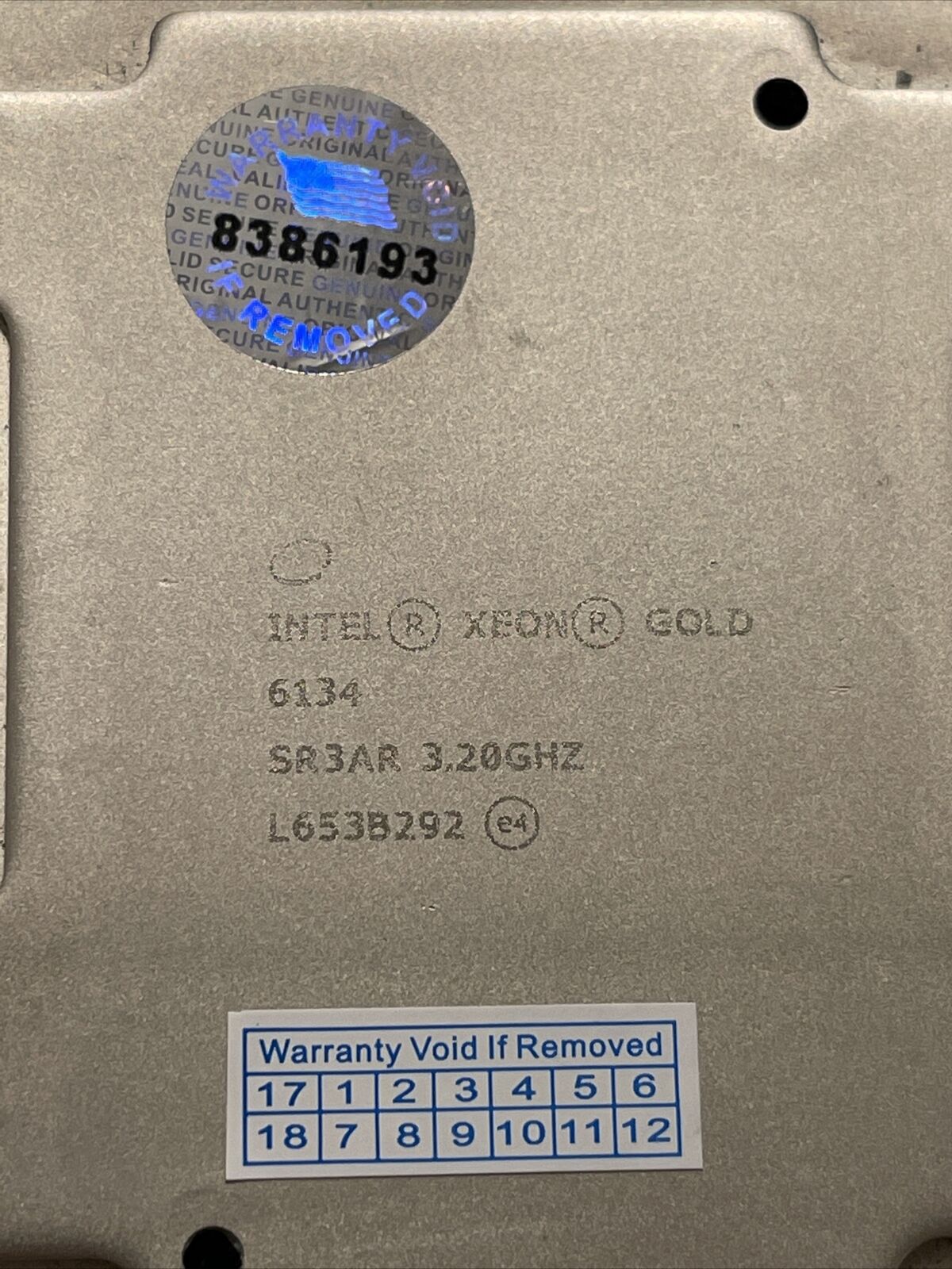 SR3AR INTEL XEON GOLD 6134 3.2GHZ 8 CORE 24.75MB L3 CACHE 130W PROCESSOR H1 A Gr