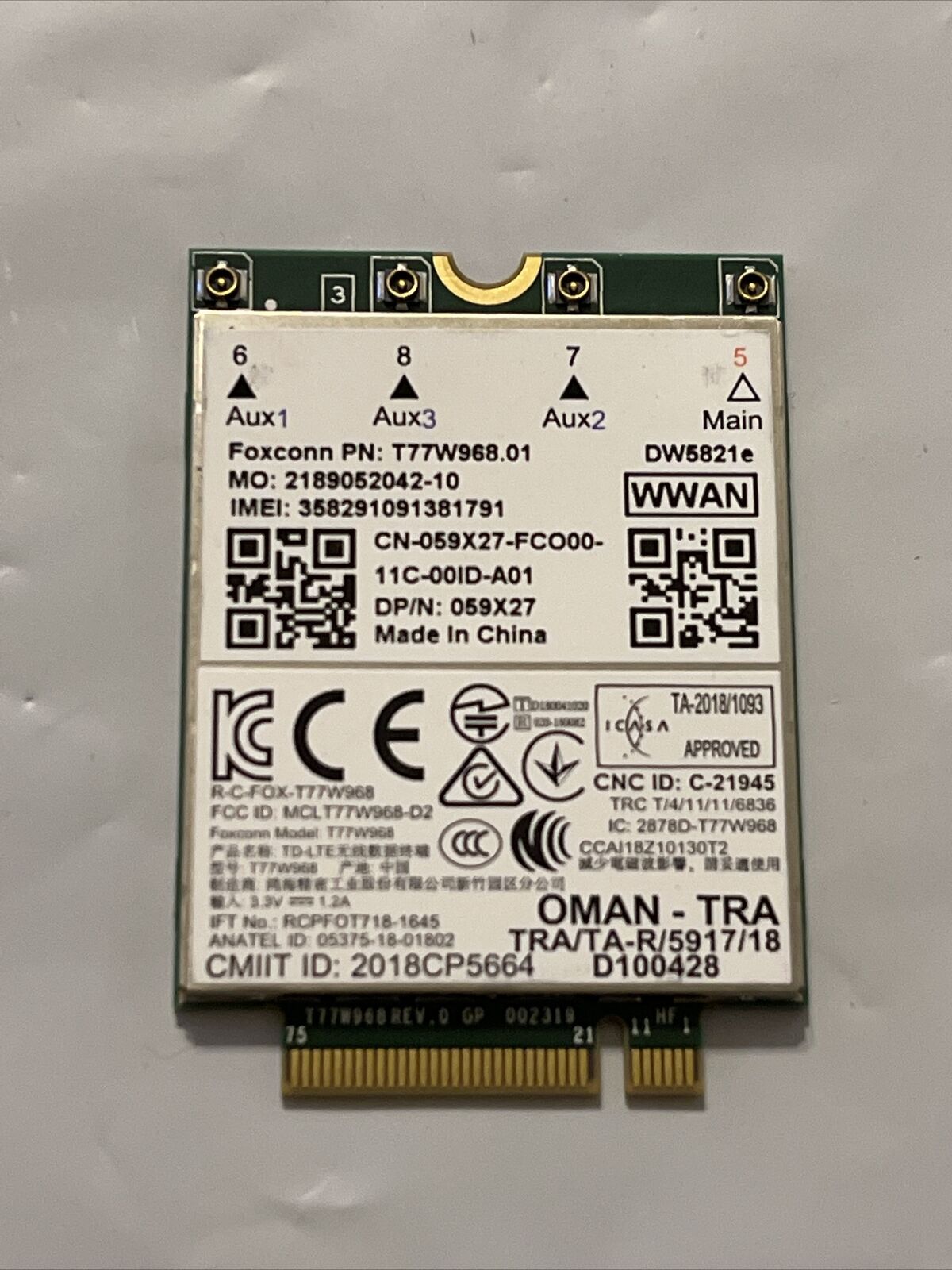 OEM Dell Latitude T77W968 DW5821e Snapdragon X20 4G LTE Card 59x27 059X27 GradeA