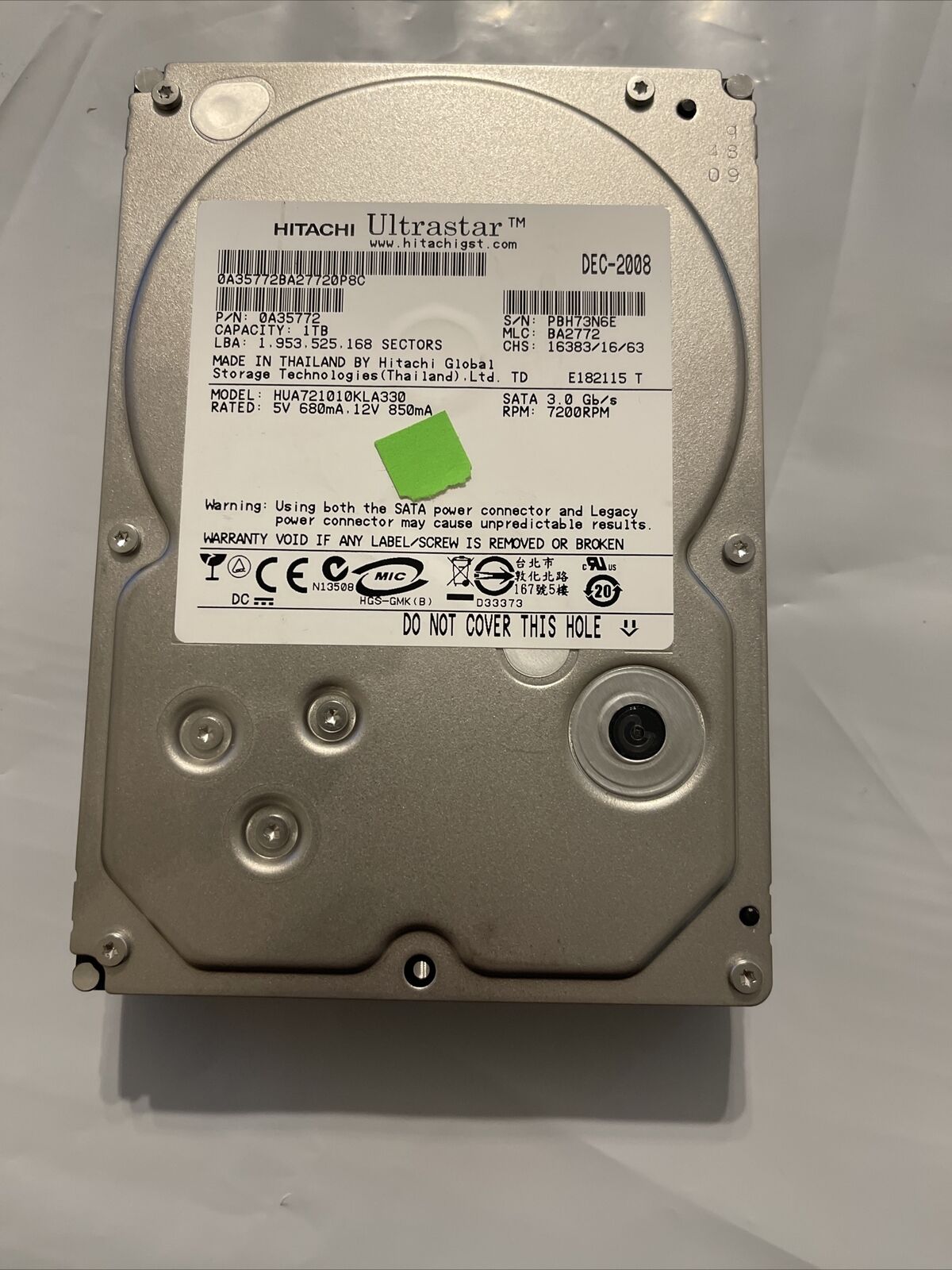 Hitachi HUA721010KLA330 0A35772 1TB 7200RPM SATA 3.5" HDD 