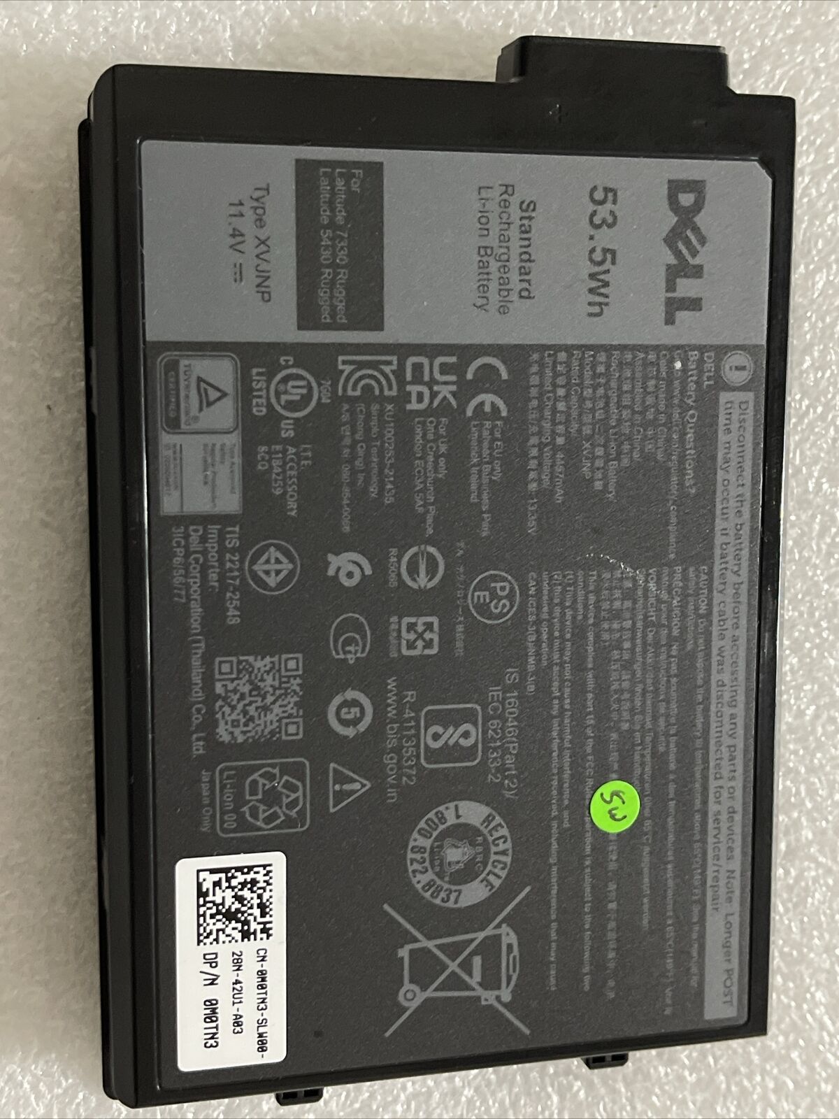 Genuine Dell Latitude 7330 Rugged Extreme 5430 Rugged 53Wh 3-Cell Battery XVJNP