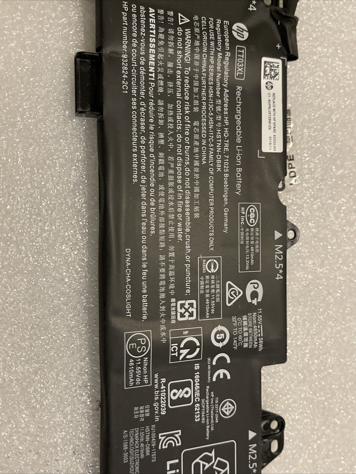 HP EliteBook 850 G5 15.6"  Battery 11.55V 56Wh 4610mAh 933322-855 TT03XL