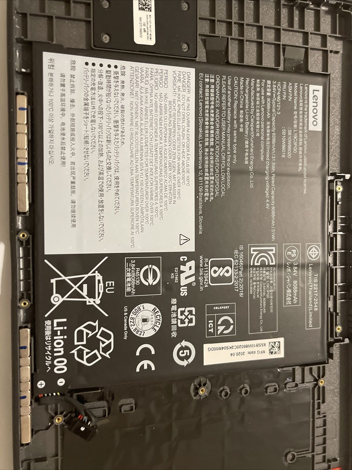 Gen Battery Lenovo Tablet L19M3PG0 SB10W86020 SB10W86018 L19C3PG0 with cover ata