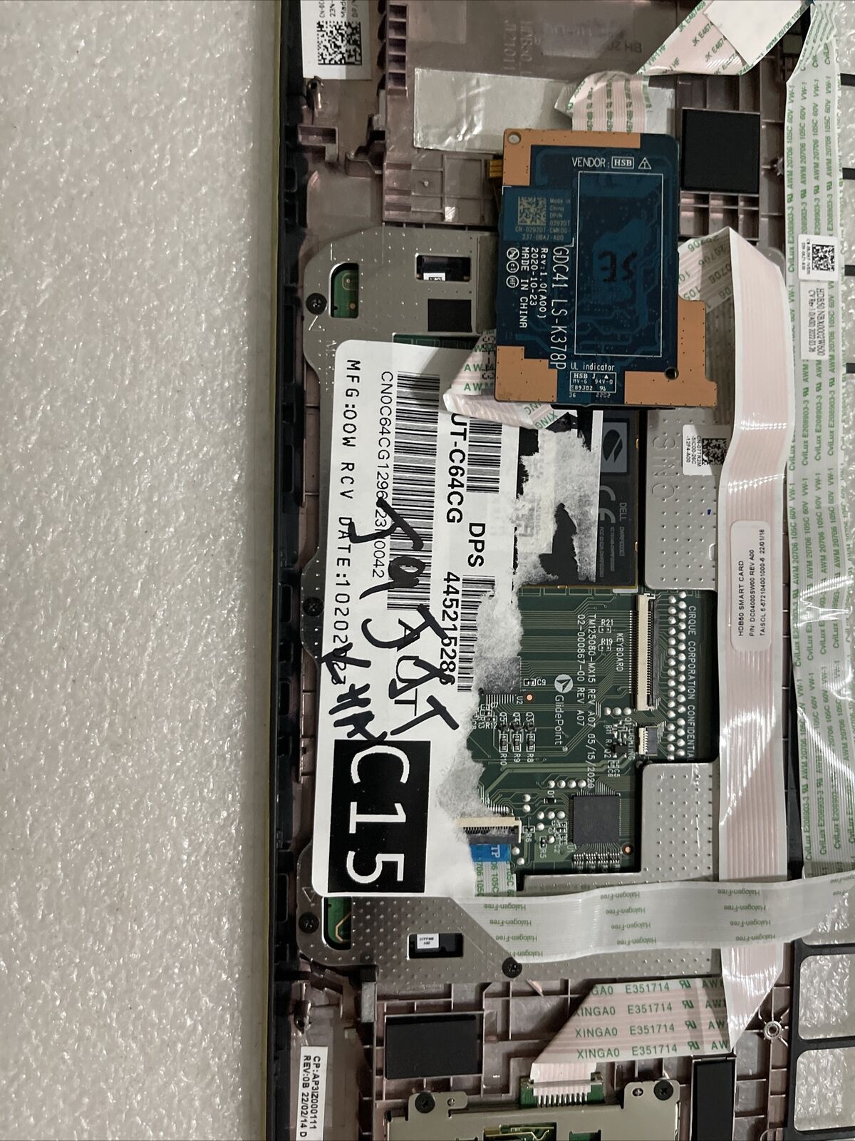 Dell OEM Latitude 7530 Palmrest Touchpad Smart Card Reader C64CG J9JJT KH A1