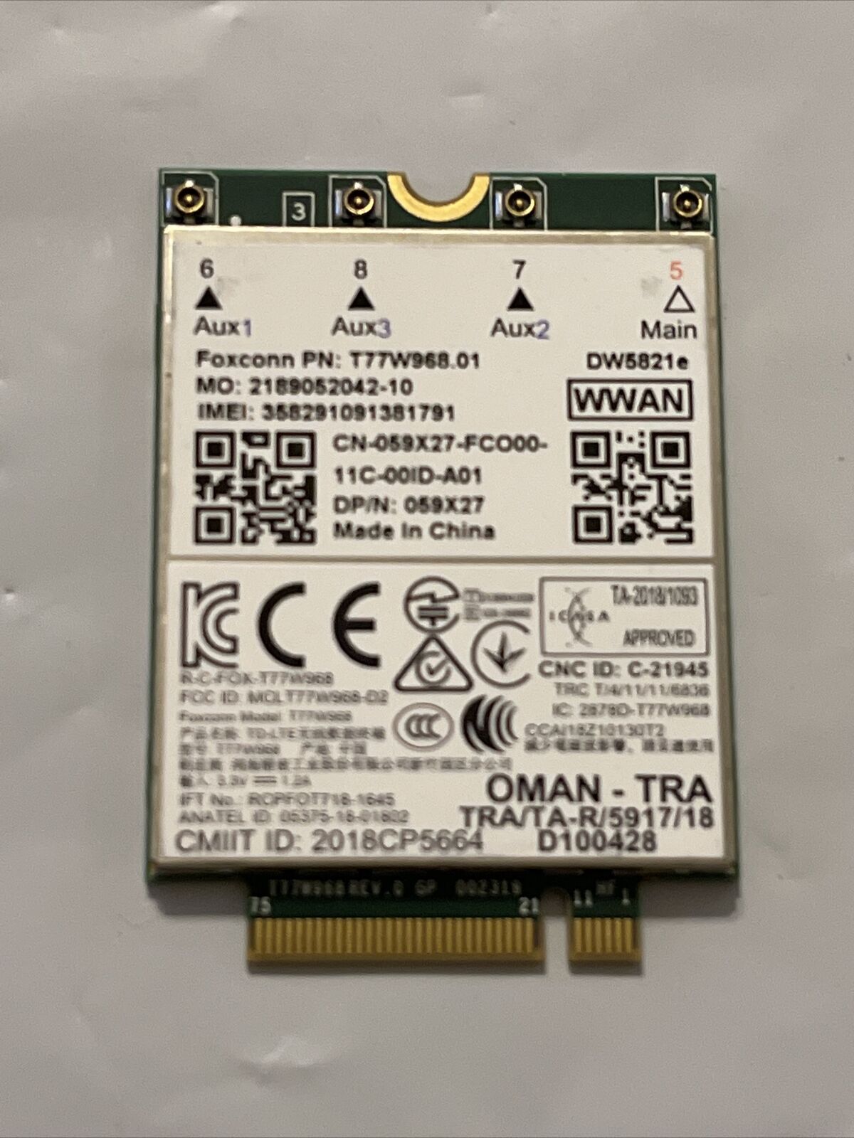 OEM Dell Latitude T77W968 DW5821e Snapdragon X20 4G LTE Card 59x27 059X27 GradeA