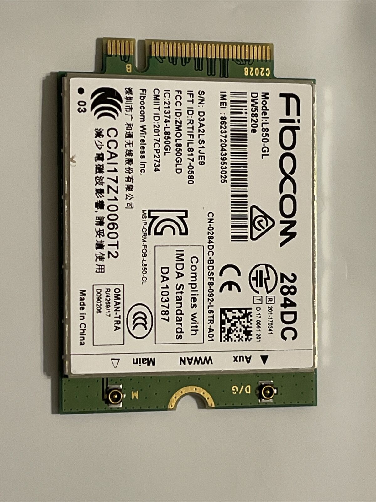 Fibocom L850-GL LTE/WCDMA 4G WWAN Card Module A02 DW5820e 284DC