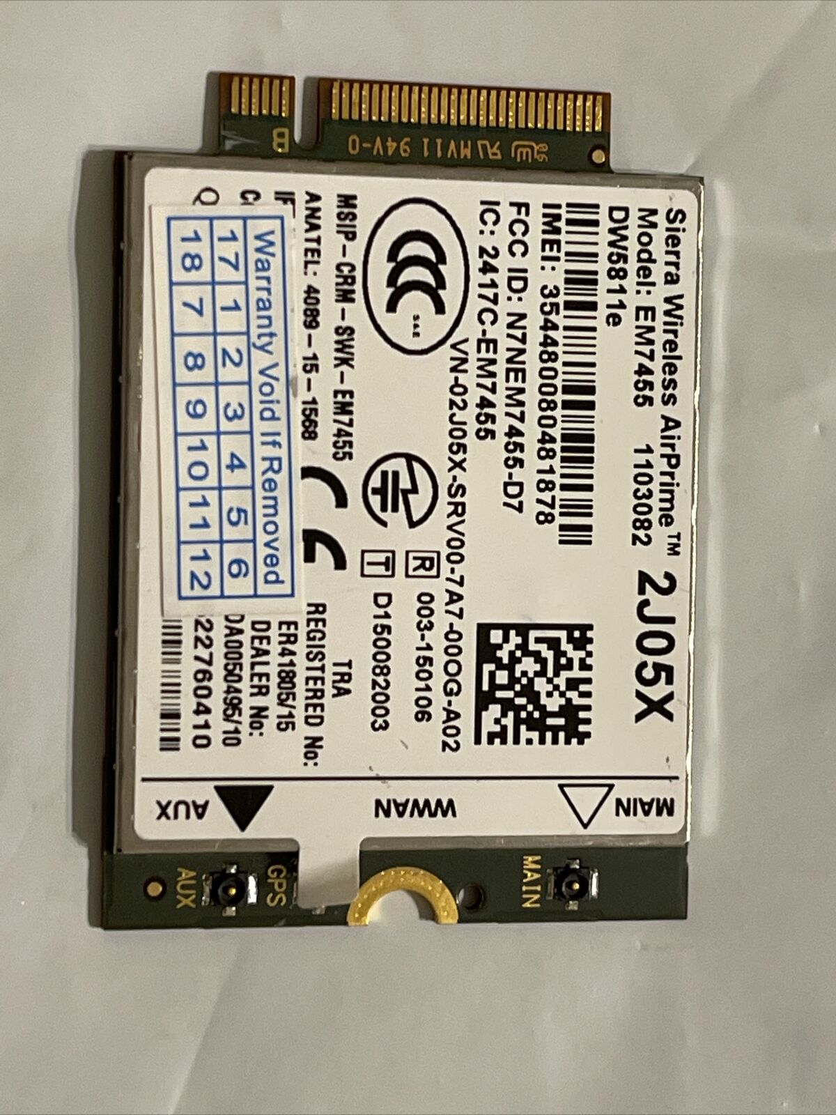 Dell Sierra Wireless DW5811E EM7455 Qualcomm WWAN NGFF Card REV A02 2J05X 02J05X