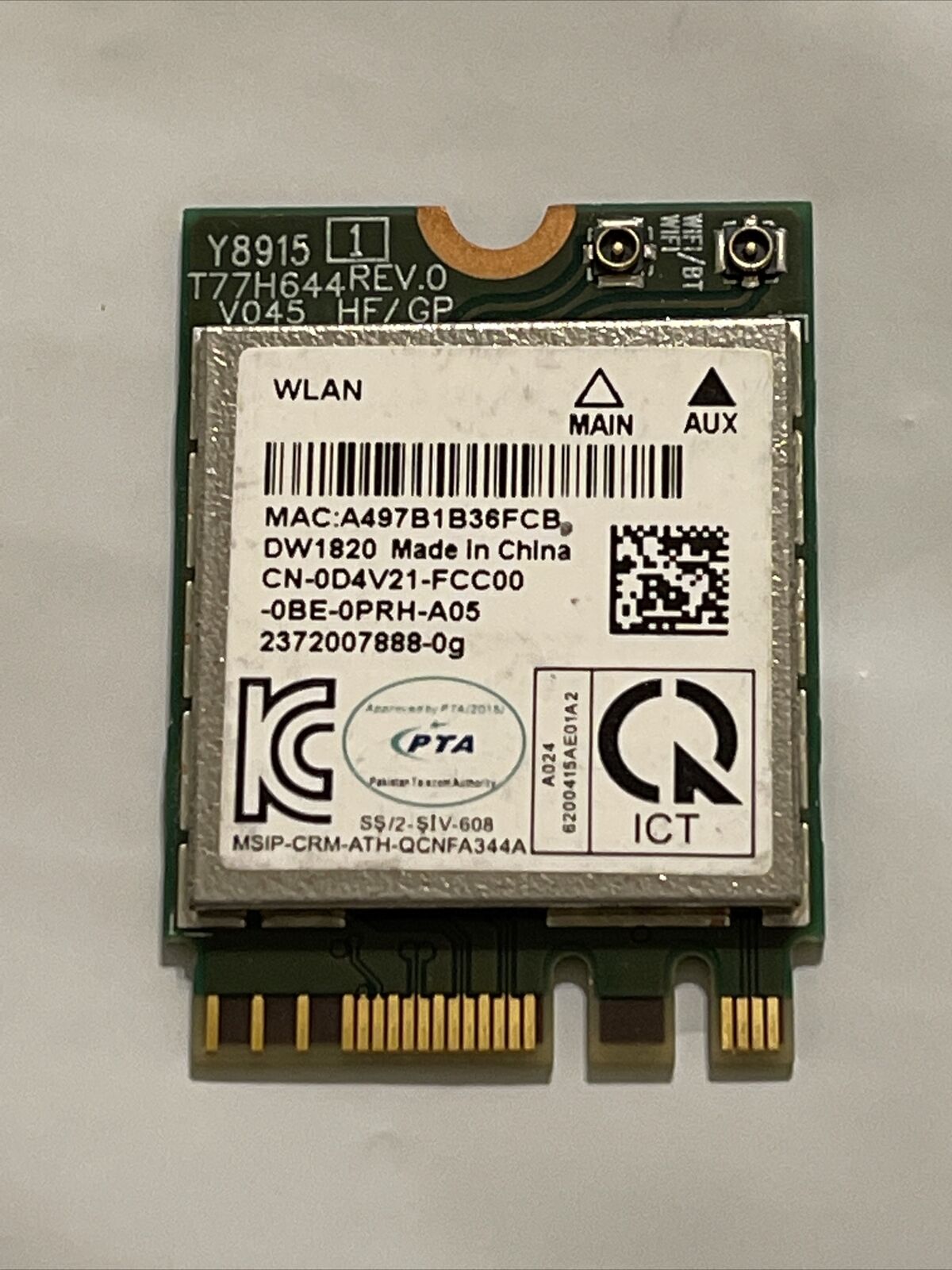 Genuine Oem Dell Latitude E5470 14" WiFi Wireless Card QCNFA344A D4V21 0DV421