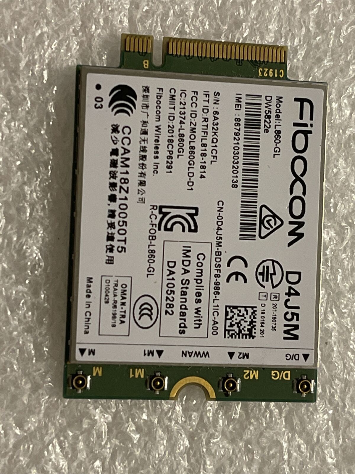 Genuine Fibocom L860-GL DW5822e 4G LTE WWAN Wireless Card(A00) D4J5M