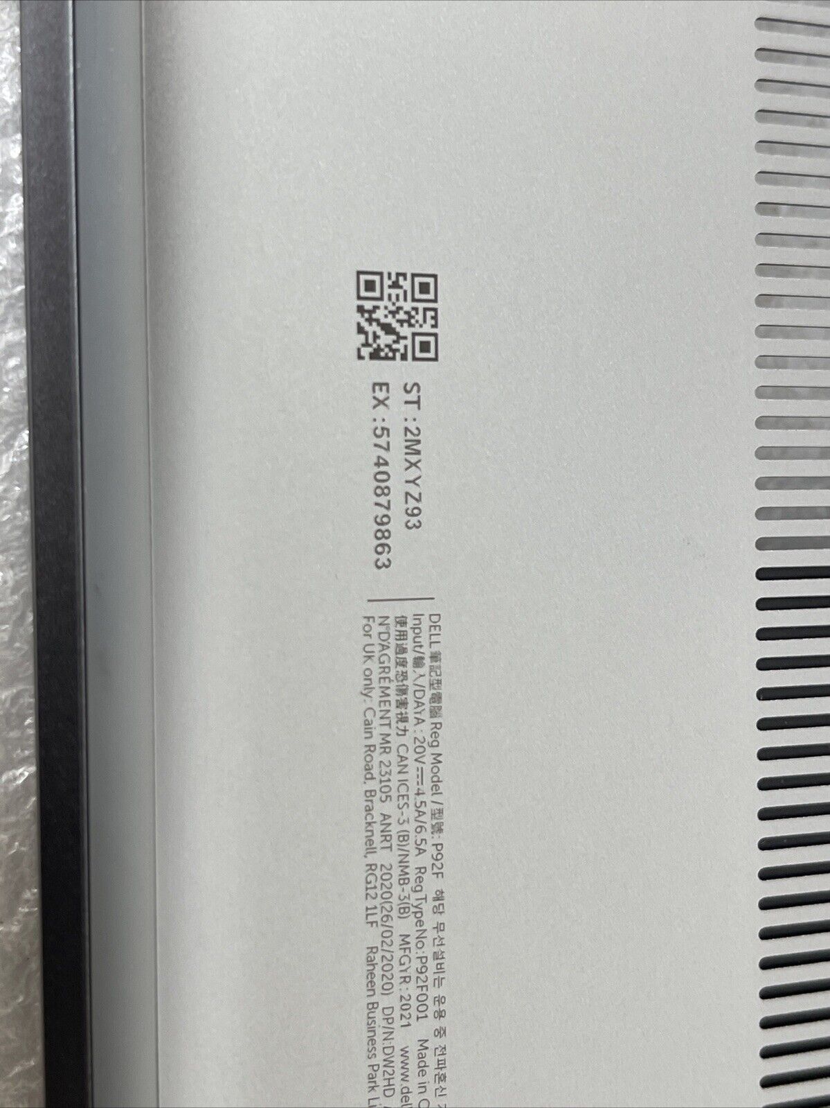 OEM Dell Precision 5750 Laptop Bottom Base Metal Cover Assembly Gray 598MX KG C4